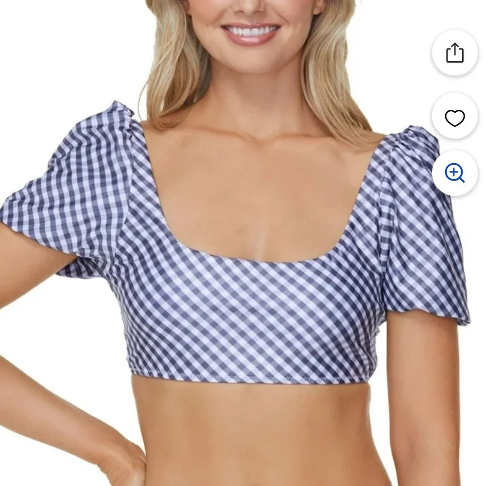 NWT,Raisins G710866 Pacifica Paris  (Whitehaven M) Gingham Bikini Set, Size Med